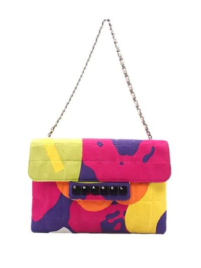 Pre-owned Chanel 2000-2002 Nylon Choco Bar Keyboard Flap Shoulder Bag In Pink