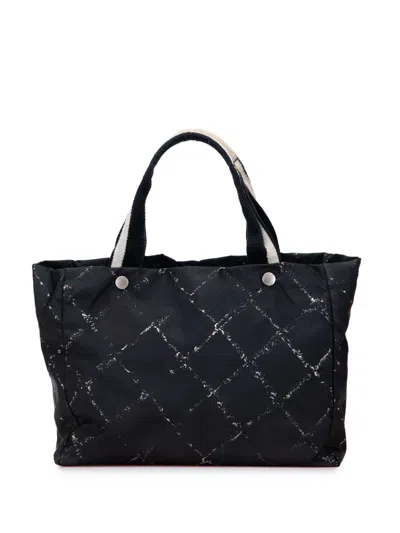 Pre-owned Chanel 2000-2002 Old Travel Line Nylon Tote Bag In Black