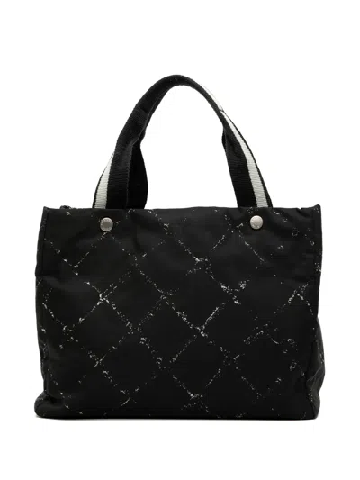 Pre-owned Chanel 2000-2002 Old Travel Line Nylon Tote Bag In Black
