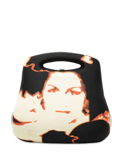 Pre-owned Chanel 2000-2002 Printed Canvas Millennium 2005 Hard Case Hip Bag Satchel In Black