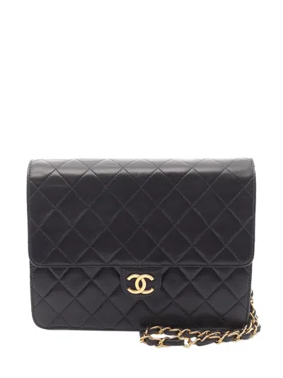 Pre-owned Chanel 2000-2002 Quilted Lambskin Half Single Flap Crossbody Bag In Black