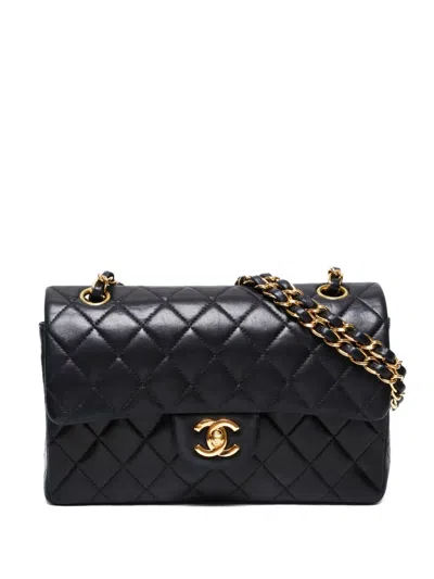 Pre-owned Chanel 2000-2002 Small Double Flap Shoulder Bag In Black