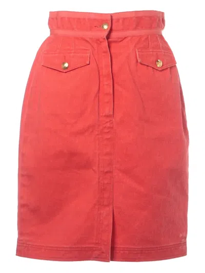 Pre-owned Chanel 2000-2010 Front-pocket Midi Skirt In Red
