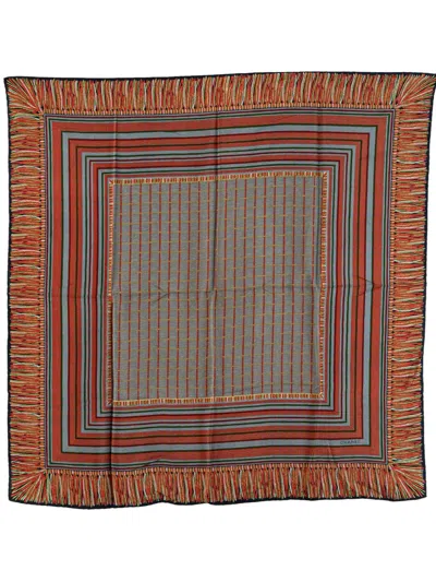 Pre-owned Chanel 2000-2025 Tweed Print Silk Scarf Scarves In Brown