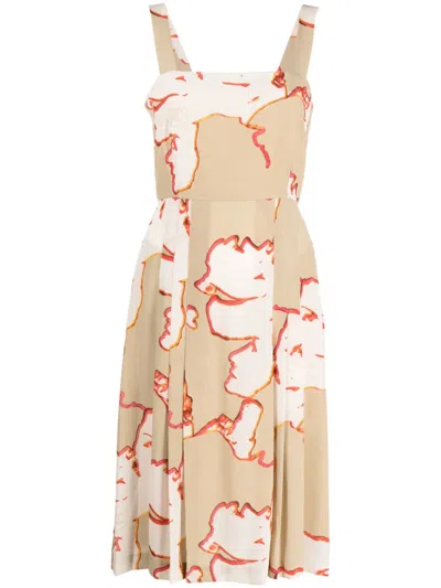 Pre-owned Chanel 2000 Abstract-print Silk Dress In Brown