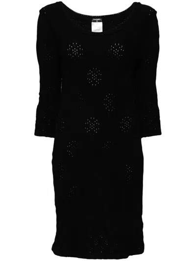 Pre-owned Chanel 2000 Boat-neck Knitted Dress In Black
