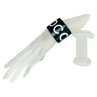 Pre-owned Chanel 2000's Branded Coco Black And White Resin Cuff With Cc By Karl Lagerfeld