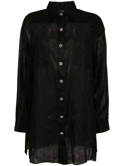 Pre-owned Chanel 2000 Cc-button Linen Shirt In Black