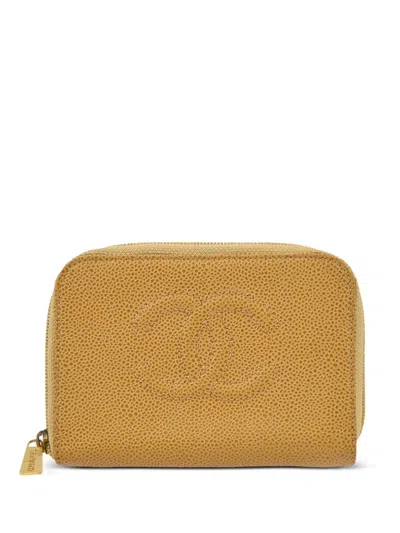 Pre-owned Chanel 2000 Cc-embossed Leather Wallet In Yellow