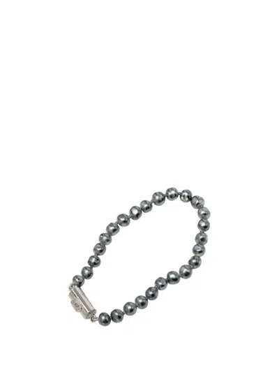 Pre-owned Chanel 2000 Cc Faux Pearl Brass Bracelet Costume Bracelet In Grey