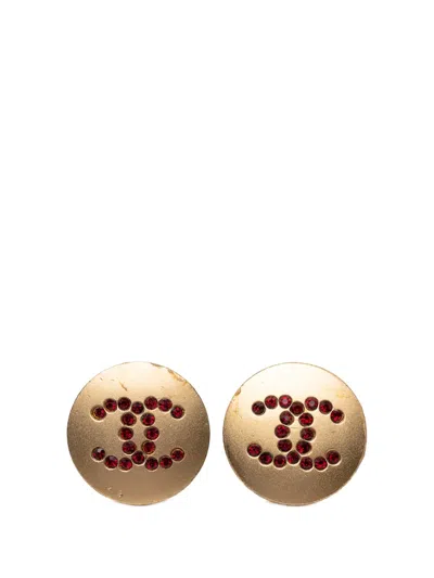 Pre-owned Chanel 2000 Cc Gold Plated Strass Clip On Earrings Costume Earrings