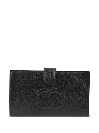 Pre-owned Chanel 2000 Cc Leather Wallet In Black