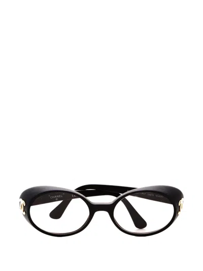 Pre-owned Chanel 2000 Cc-logo Oval Glasses In Black