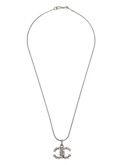 Pre-owned Chanel 2000 Cc-pendant Necklace In Silver