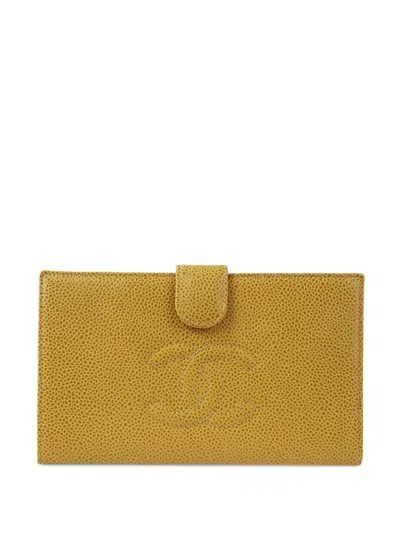 Pre-owned Chanel 2000 Cc Stitch Long Bifold Wallet In Neutrals