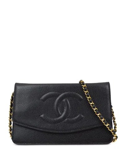 Pre-owned Chanel 2000 Cc Stitch Wallet-on-chain In Black