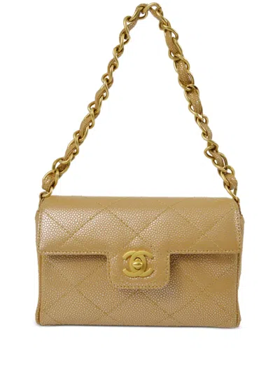 Pre-owned Chanel 2000 Cc Turn-lock Diamond-quilted Shoulder Bag In Neutrals