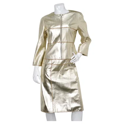 Pre-owned Chanel 2000  Gold Metallic Suede Goatskin Jacket & Skirt Set In Gray