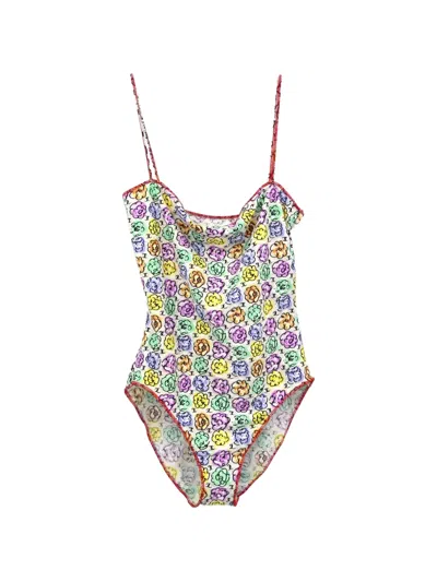 Pre-owned Chanel 2000 Floral-print Swimsuit In White