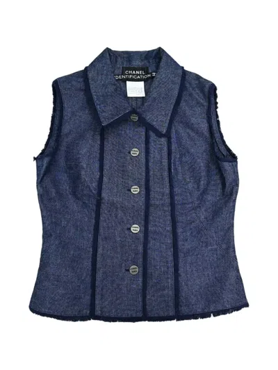 Pre-owned Chanel 2000 Fringed Denim Vest In Blue