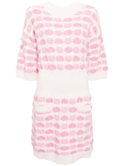 Pre-owned Chanel 2000 Geometric-jacquard Cashmere Dress In Pink