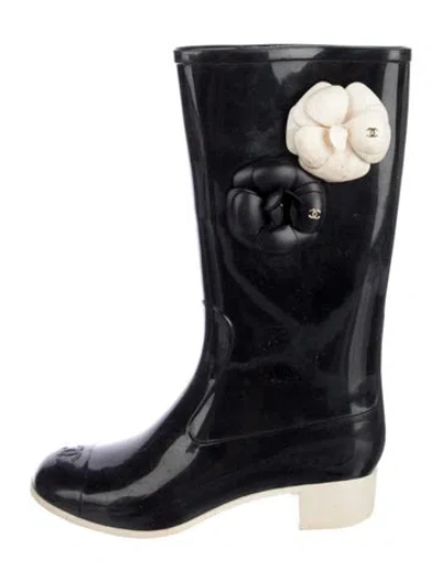 Pre-owned Chanel 2000 Interlocking Cc Logo Rain Boots In Black