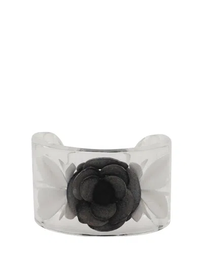 Pre-owned Chanel 2000 Lucite Camellia Cuff Bracelet Costume Bracelet In White