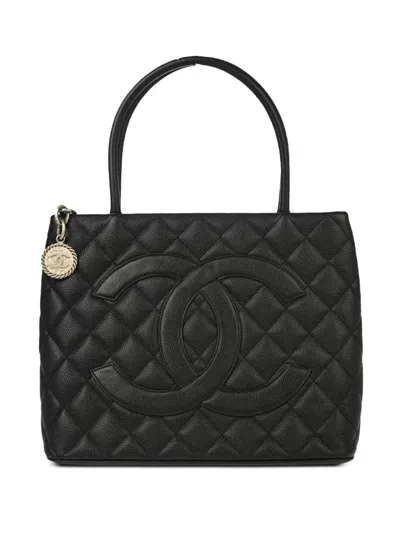 Pre-owned Chanel 2000 Medallion Tote Bag In Black
