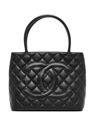 Pre-owned Chanel 2000 Medallion Tote Bag In Black