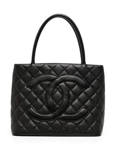 Pre-owned Chanel 2000 Medallion Tote Bag In Black