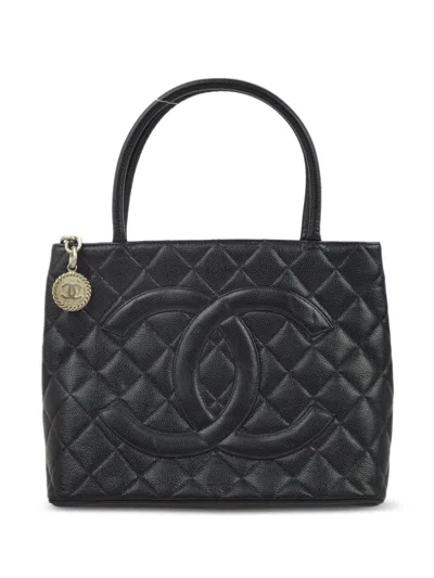 Pre-owned Chanel 2000 Medallion Tote Bag In Black