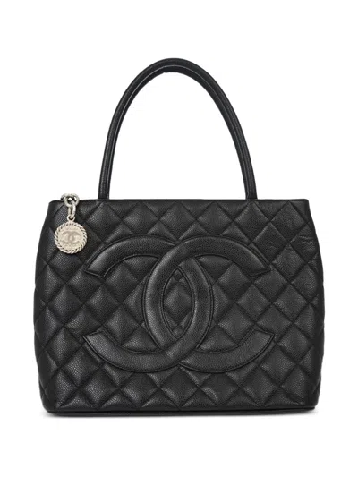 Pre-owned Chanel 2000 Medallion Tote Bag In Black