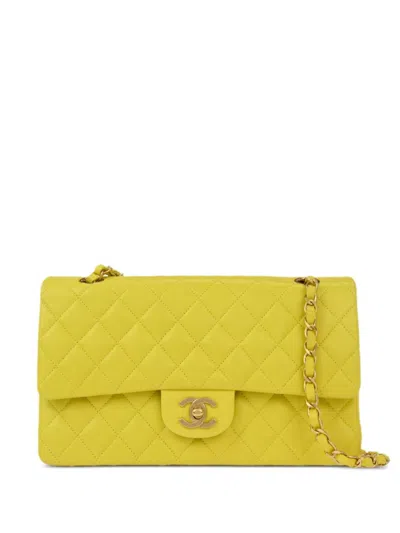 Pre-owned Chanel 2000 Medium Classic Double Flap Shoulder Bag In Yellow