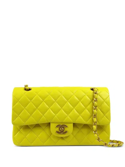 Pre-owned Chanel 2000 Medium Double Flap Shoulder Bag In Yellow