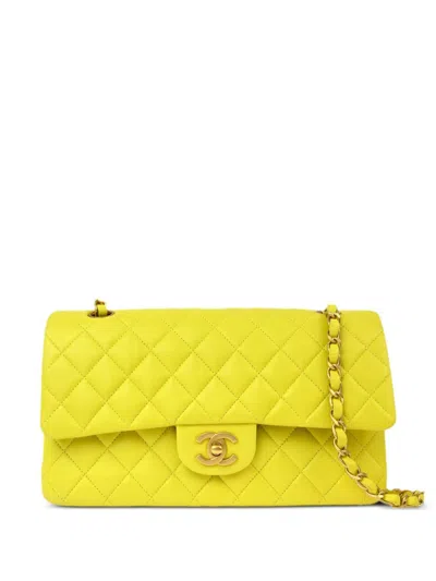 Pre-owned Chanel 2000 Medium Double Flap Shoulder Bag In Yellow