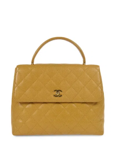 Pre-owned Chanel 2000 Medium Kelly Diamond-quilted Tote Bag In Neutrals