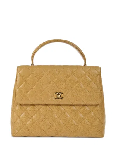 Pre-owned Chanel 2000 Medium Kelly Diamond-quilted Tote Bag In Neutrals