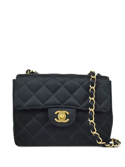 Pre-owned Chanel 2000 Mini Square Classic Flap Shoulder Bag In Black