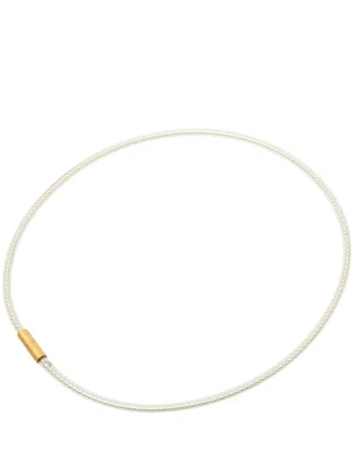 Pre-owned Chanel 2000 Plated Pvc Faux Pearl Gold Plated Choker Necklace Costume Necklace In White