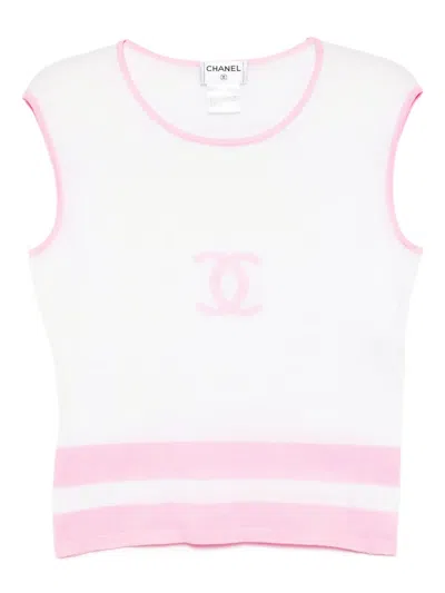 Pre-owned Chanel 2000 Sleeveless Top In White