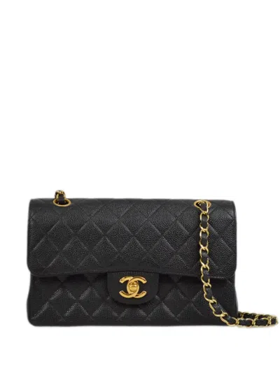 Pre-owned Chanel 2000 Small Double Flap Shoulder Bag In Black