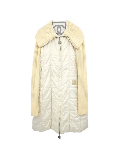 Pre-owned Chanel 2000 Sport Line Quilted Coat In White