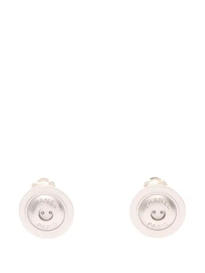 Pre-owned Chanel 2000 Stainless Steel Logo Button Clip On Earrings Costume Earrings In Silver