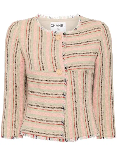 Pre-owned Chanel 2000 Striped Single-breasted Jacket In Neutrals