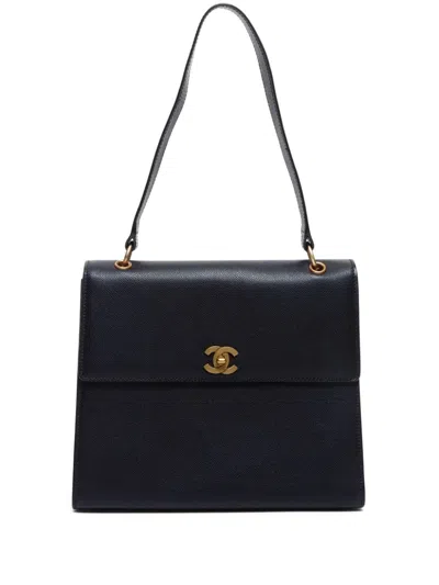 Pre-owned Chanel 2000 Turn-lock Shoulder Bag In Black