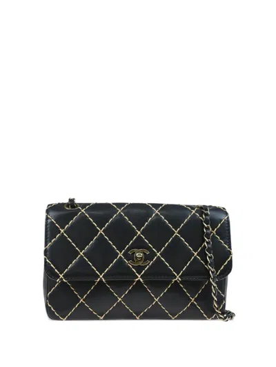 Pre-owned Chanel 2000 Wild Stitch Single Flap Shoulder Bag In Black