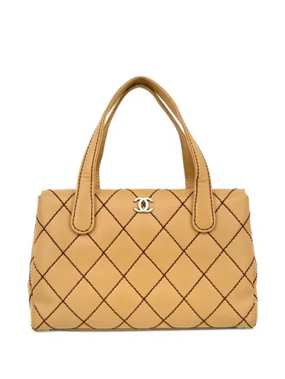 Pre-owned Chanel 2000 Wild Stitch Tote Bag In Neutral