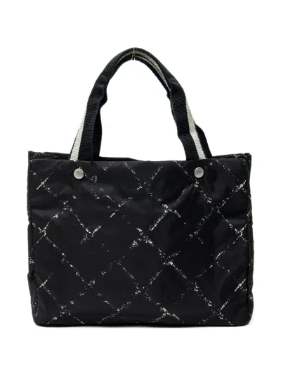 Pre-owned Chanel 2000-02 Travel Line Tote Bag In Black