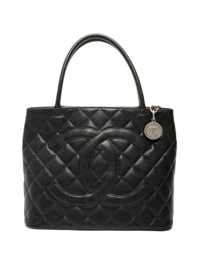 Pre-owned Chanel 2000-2001 Medallion Quilted Tote Bag In Black
