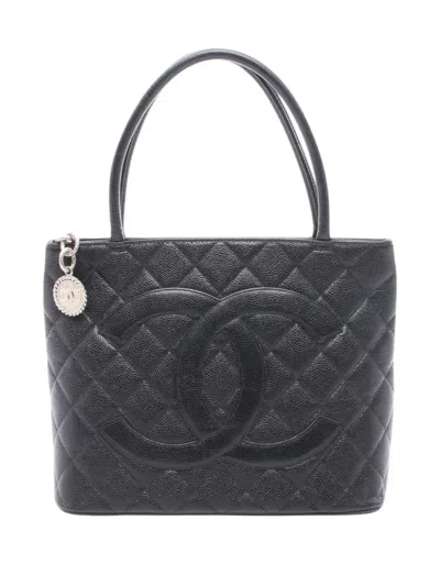 Pre-owned Chanel 2000-2002 Caviar Medallion Tote Bag In Black